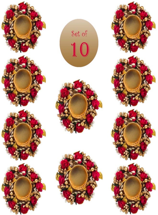 Sanvatsar Ceramic Home Decorative Diya Set Of 10 - Corporate & Diwali Gift, New Year & Christmas Gifts - Red Color - Image 1